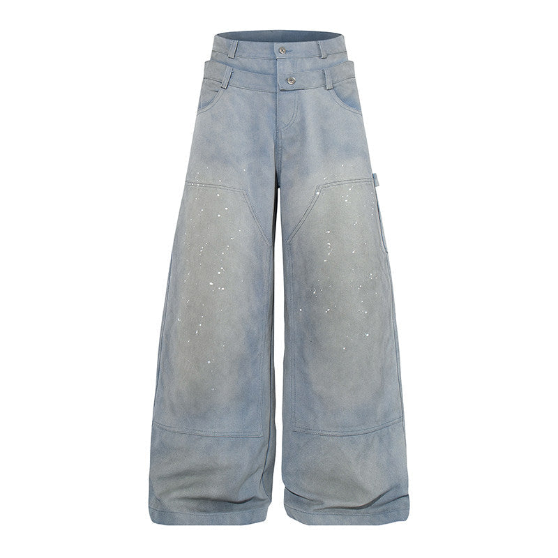 Paint Splatter Double-Waist Wide-Leg Jeans  OR0110