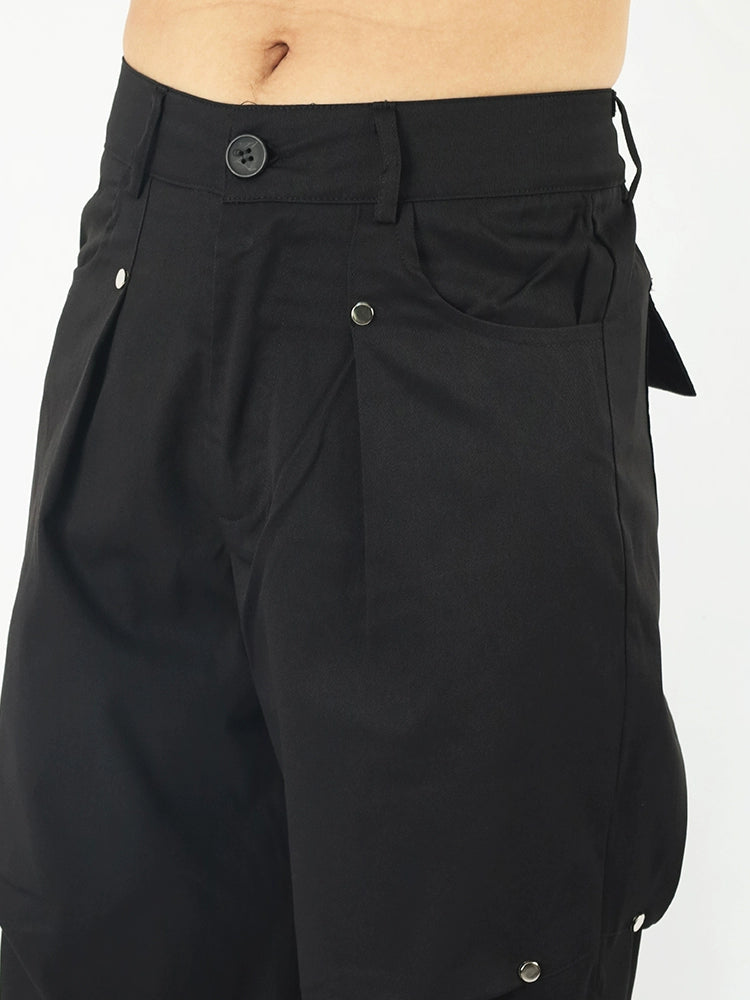 Retro Rivet Pleated Overalls Pants  OR0118