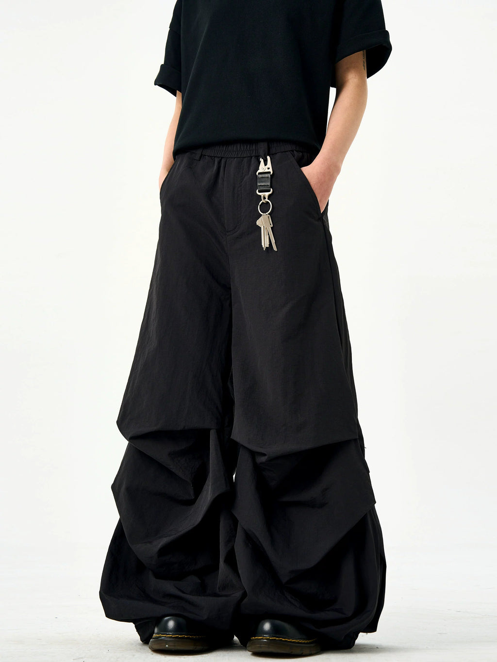Nylon Black Pleated Paratrooper Pants  OR0119