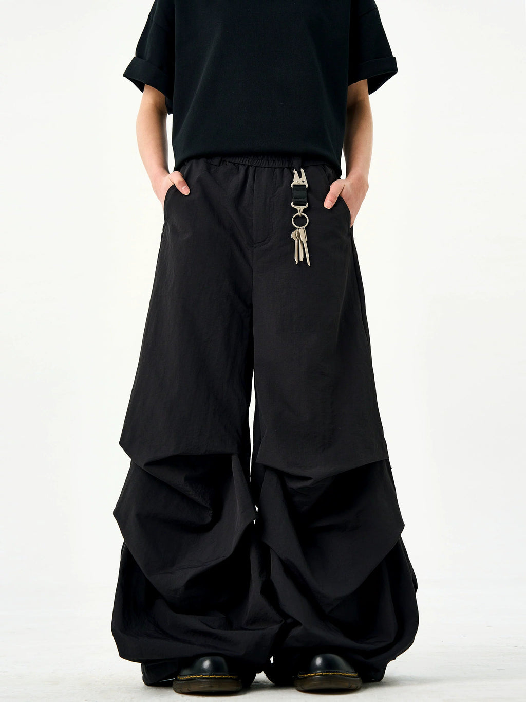 Nylon Black Pleated Paratrooper Pants  OR0119