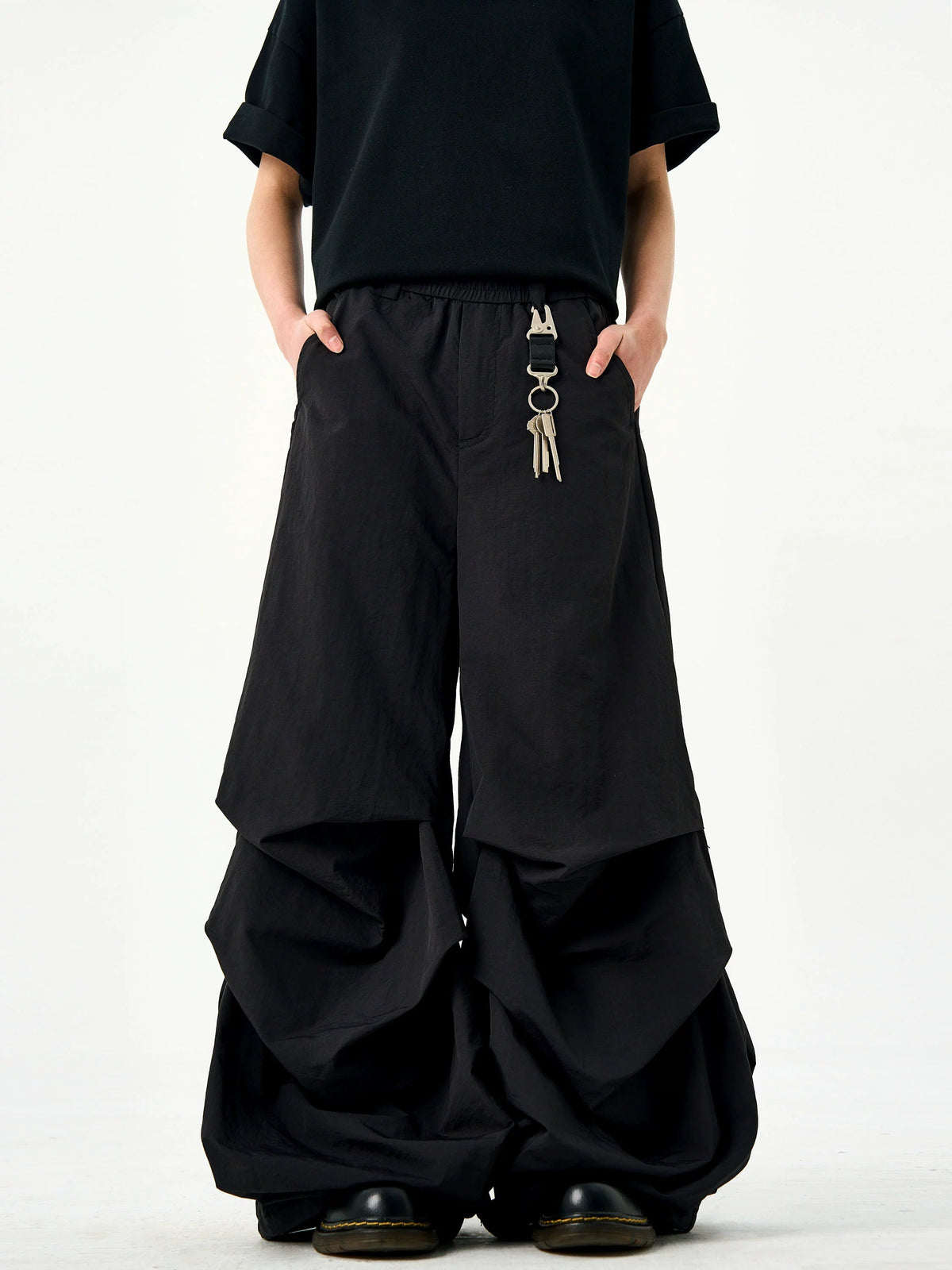 Nylon Black Pleated Paratrooper Pants  OR0119