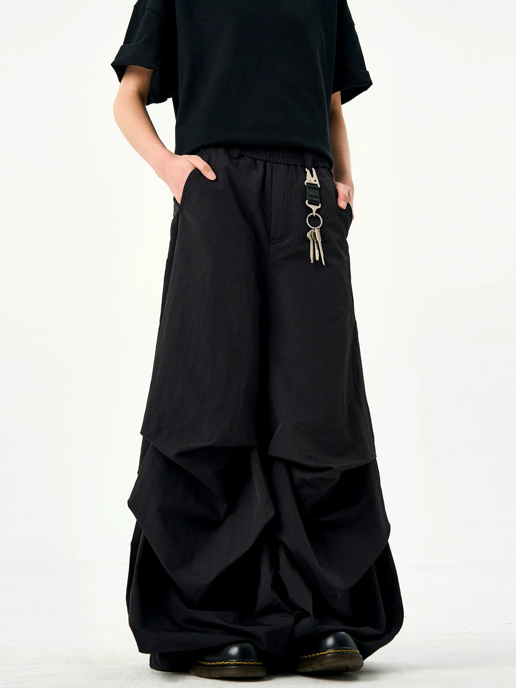 Nylon Black Pleated Paratrooper Pants  OR0119