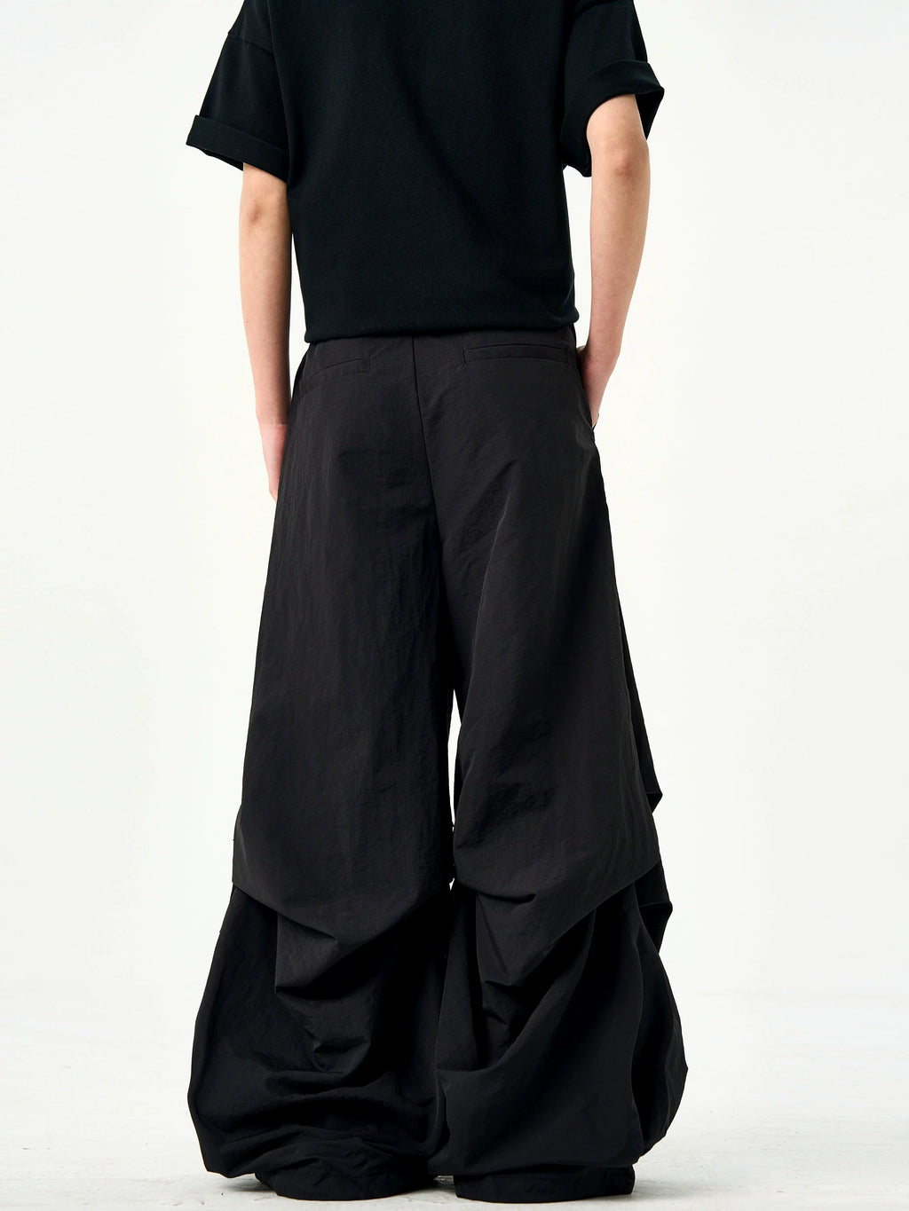 Nylon Black Pleated Paratrooper Pants  OR0119