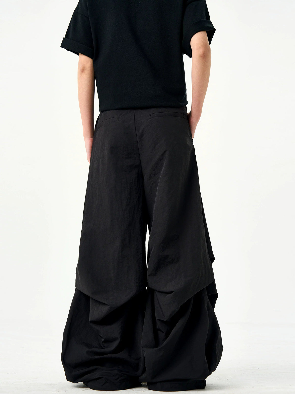Nylon Black Pleated Paratrooper Pants  OR0119