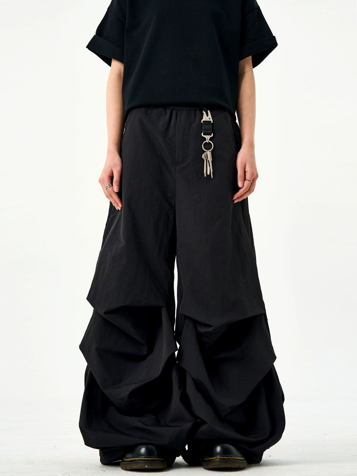 Nylon Black Pleated Paratrooper Pants  OR0119