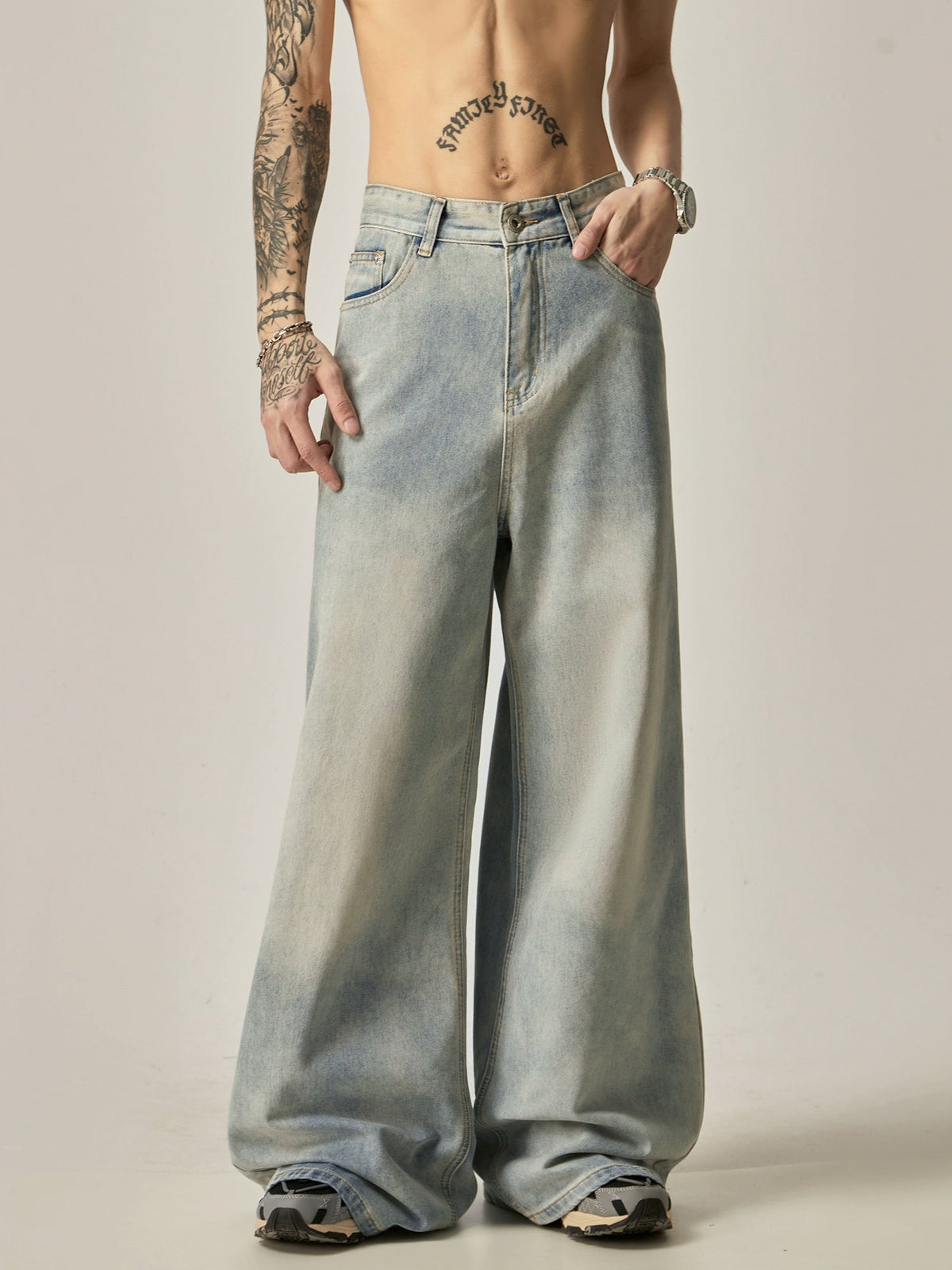 Retro Drape Loose Washed Jeans  OR0130