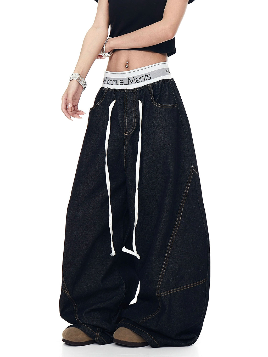 Retro Contrast Waist Stitching Jeans  OR0135