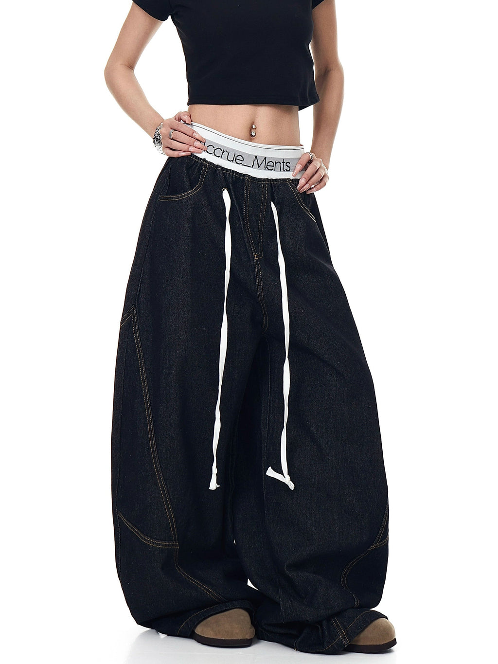 Retro Contrast Waist Stitching Jeans  OR0135