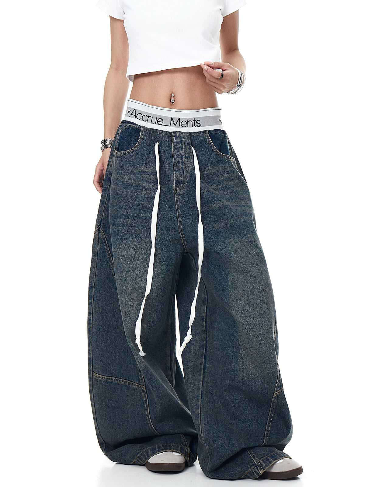 Retro Contrast Waist Stitching Jeans  OR0135