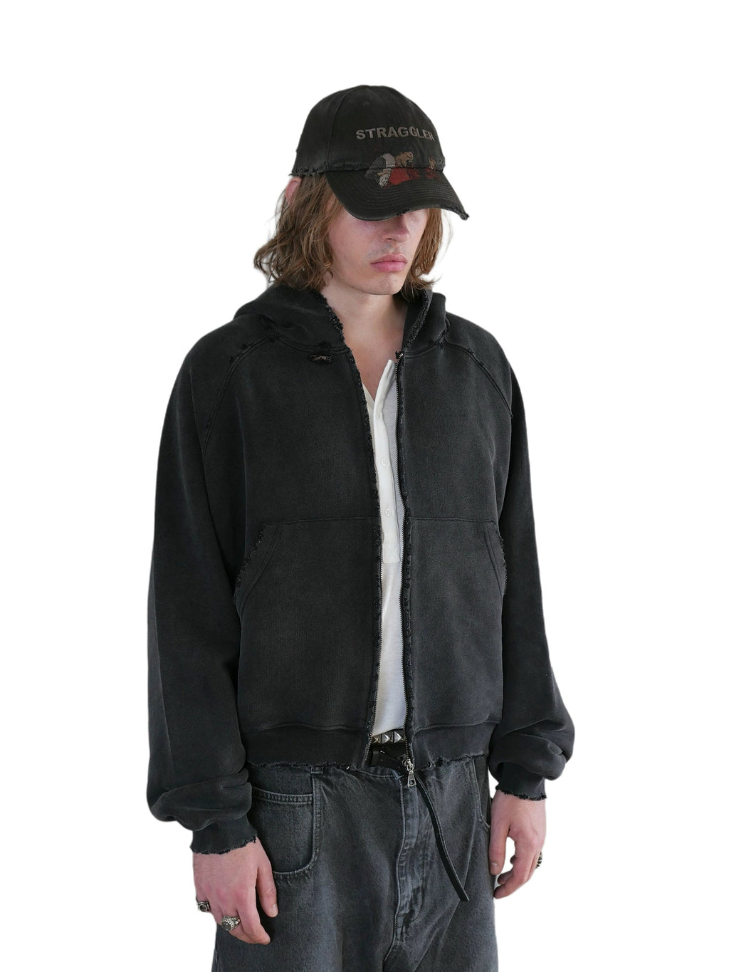 Black Washed Dirty Zip-up Hoodie  OR0141