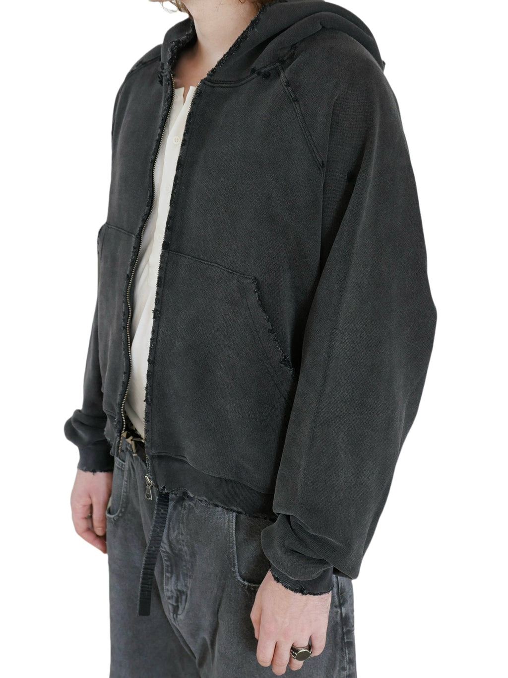 Black Washed Dirty Zip-up Hoodie  OR0141