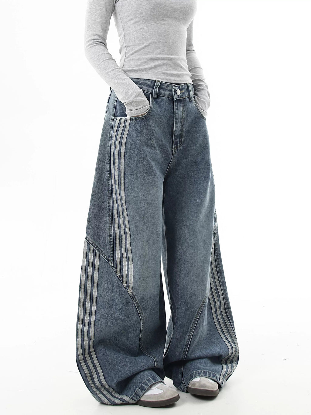 Striped Wide Denim Pants  OR0152