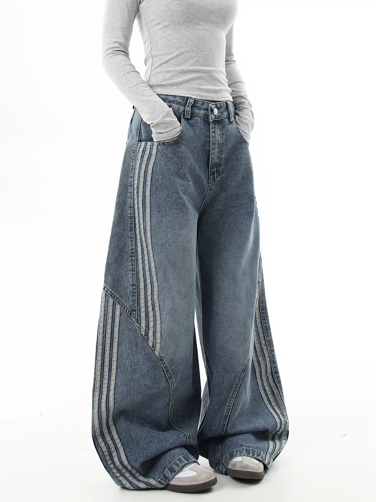 Striped Wide Denim Pants  OR0152
