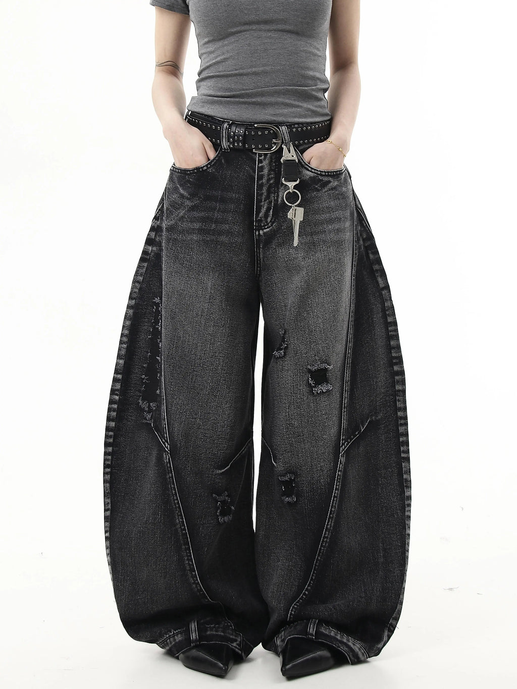 Washed Hole Machete Denim Pants  OR0153