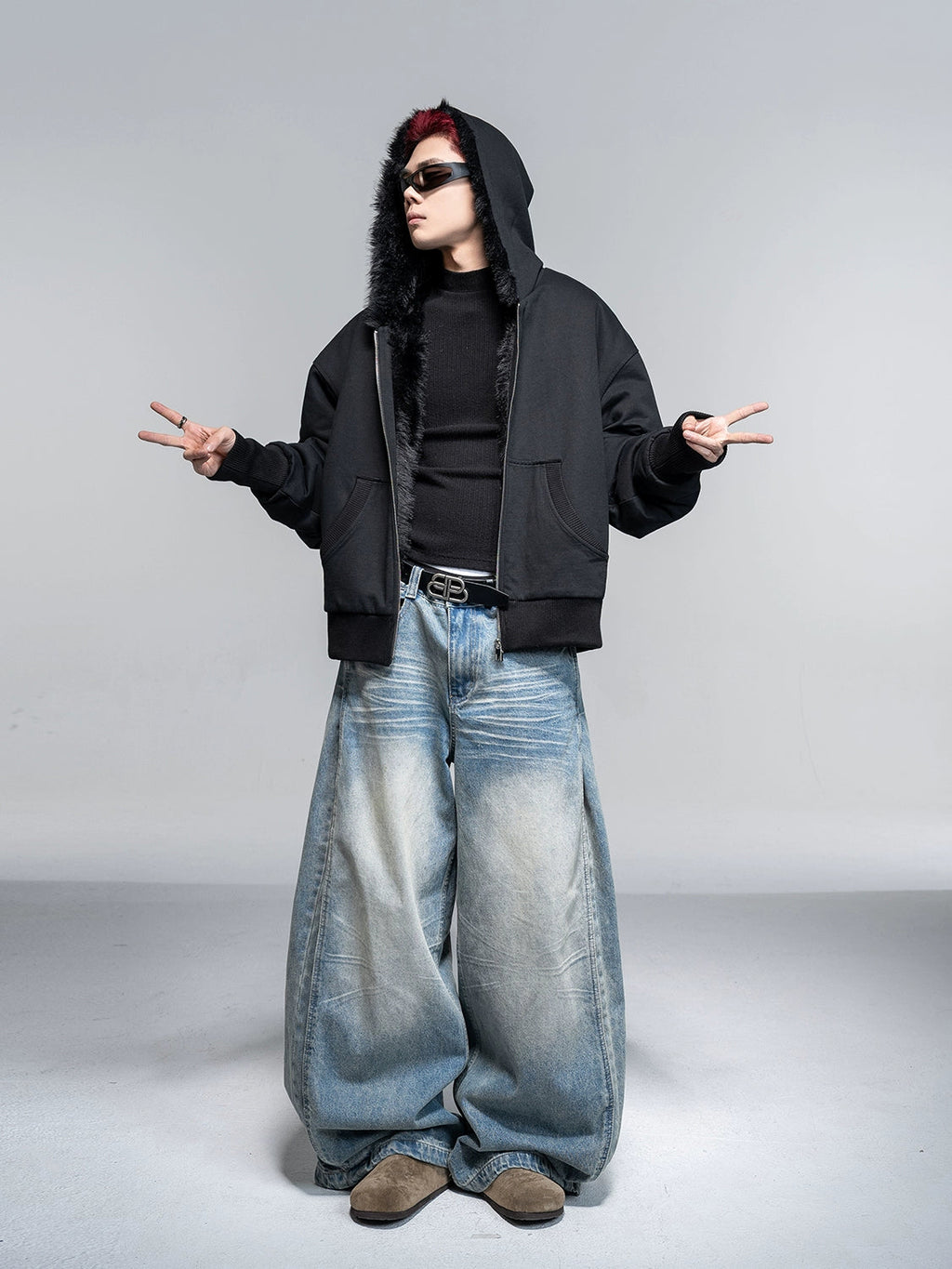 Whisker Washed Wide Jeans  OR0159