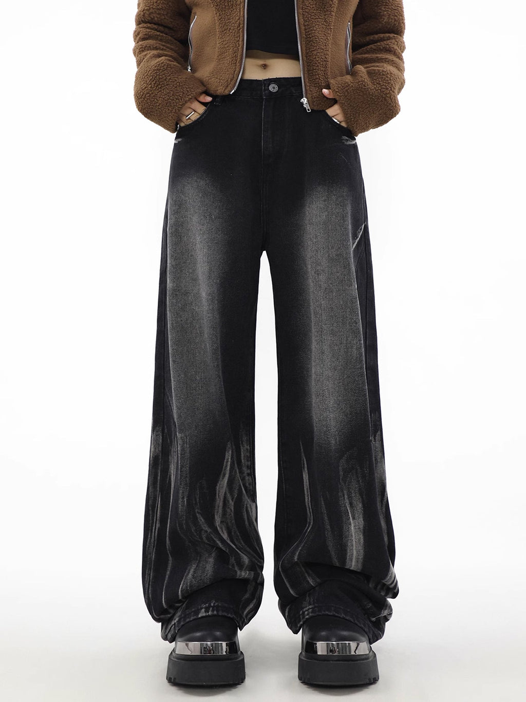 Black Fade Loose Denim Pants  OR0171