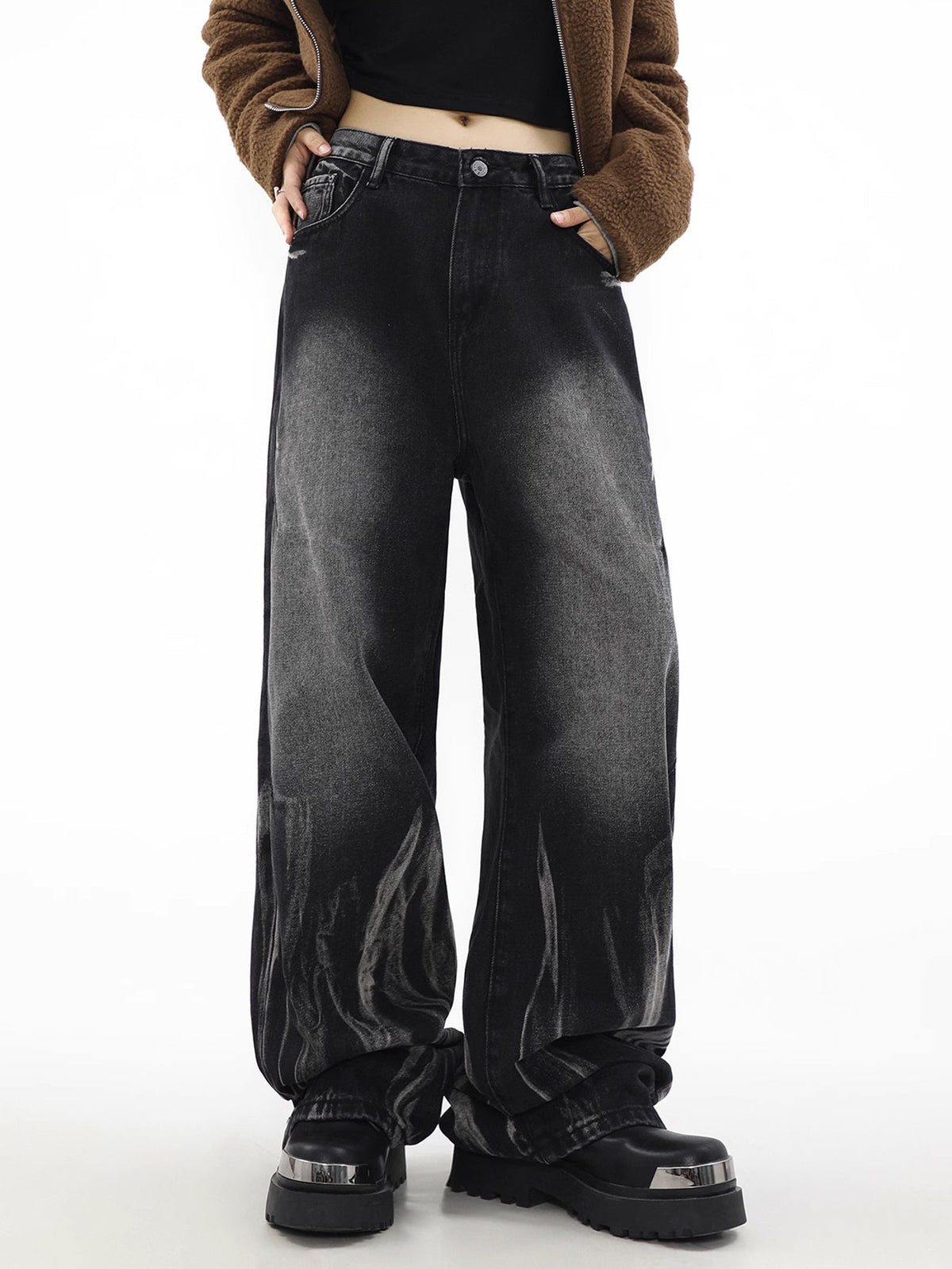 Black Fade Loose Denim Pants  OR0171