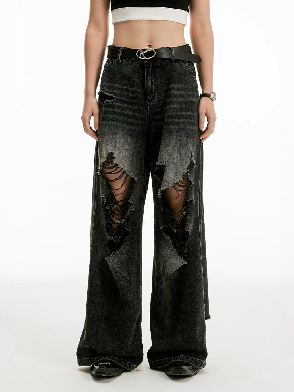 Fade Destroy Wide Denim Pants  OR0173