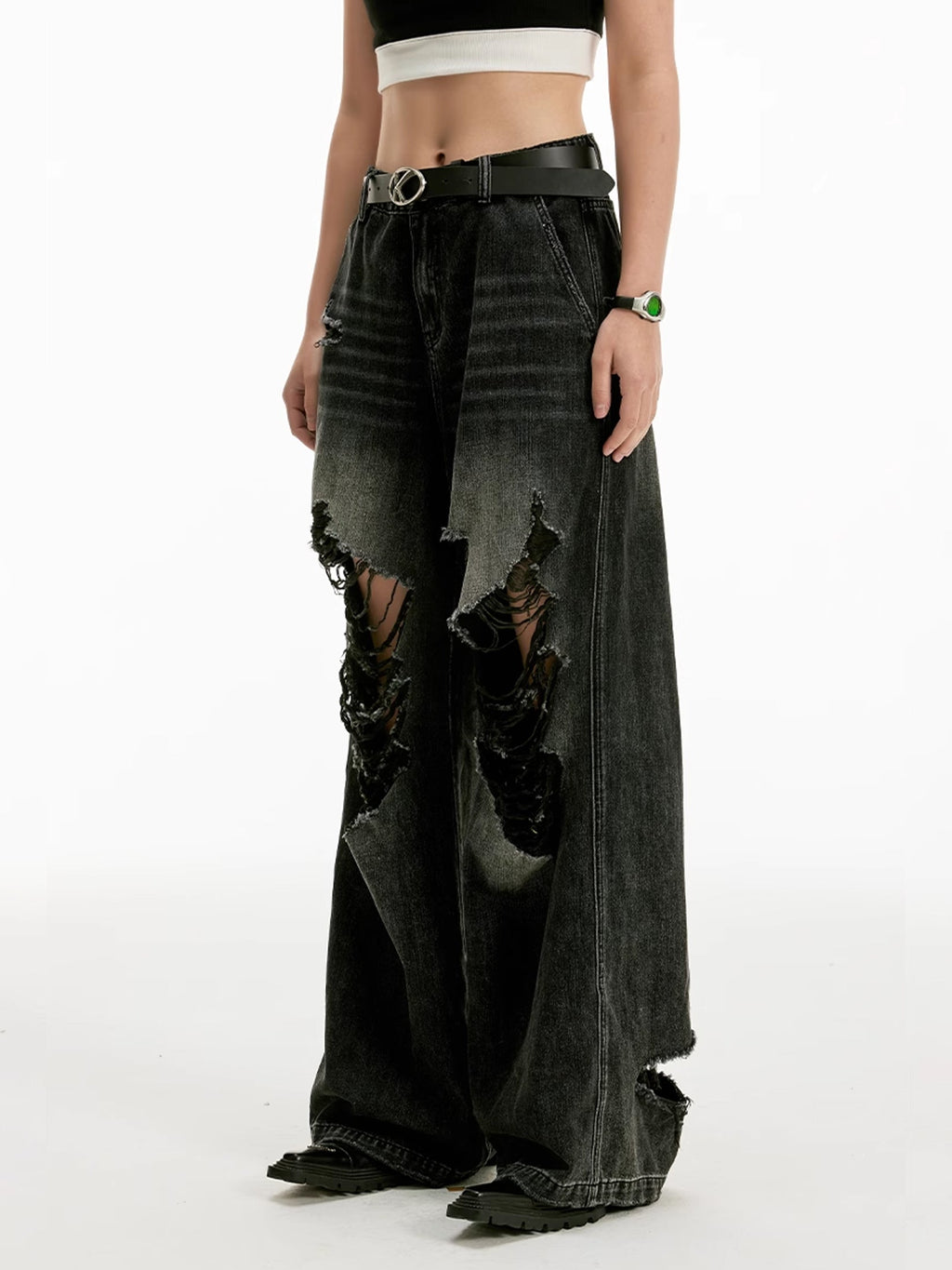 Fade Destroy Wide Denim Pants  OR0173