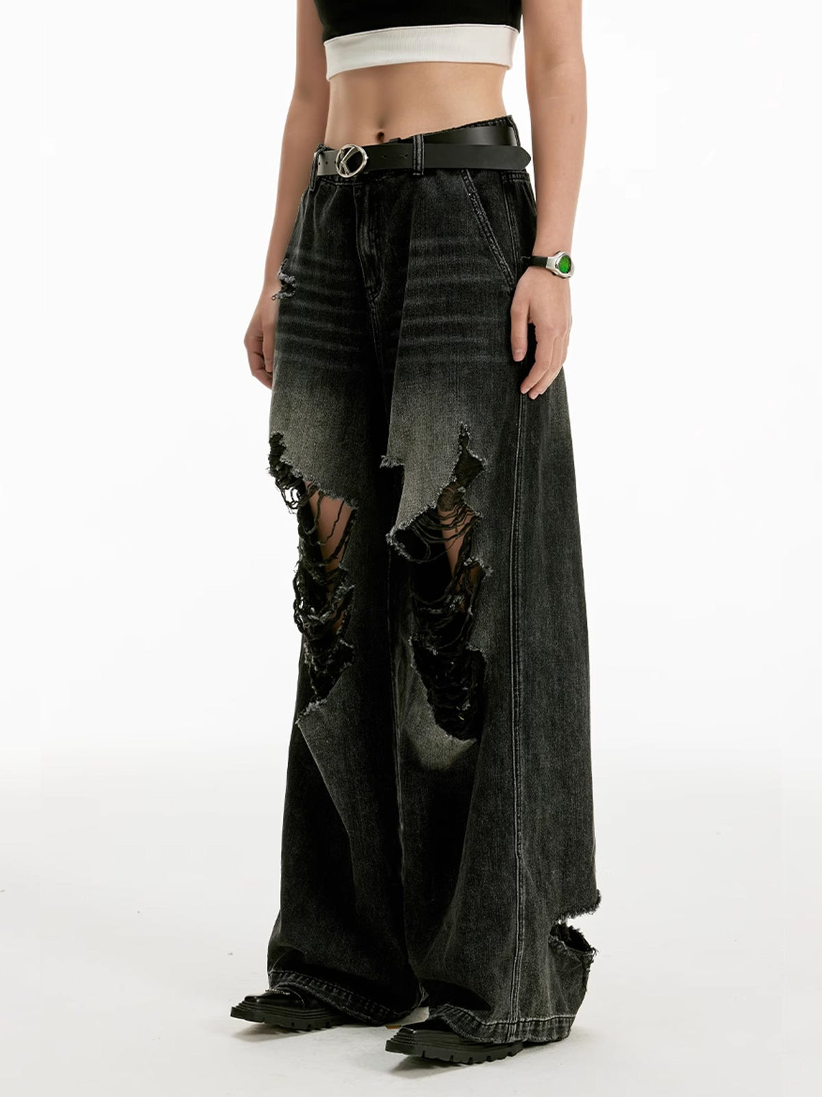 Fade Destroy Wide Denim Pants  OR0173