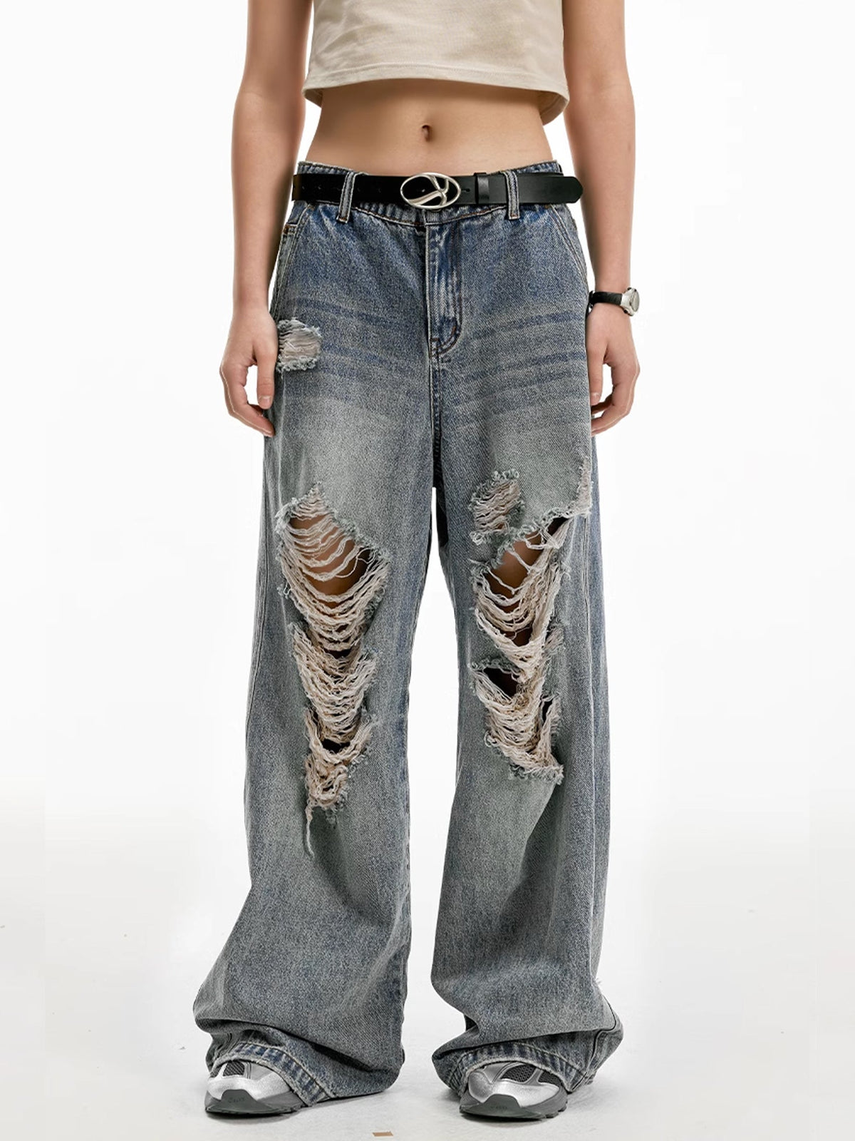 Fade Destroy Wide Denim Pants  OR0173