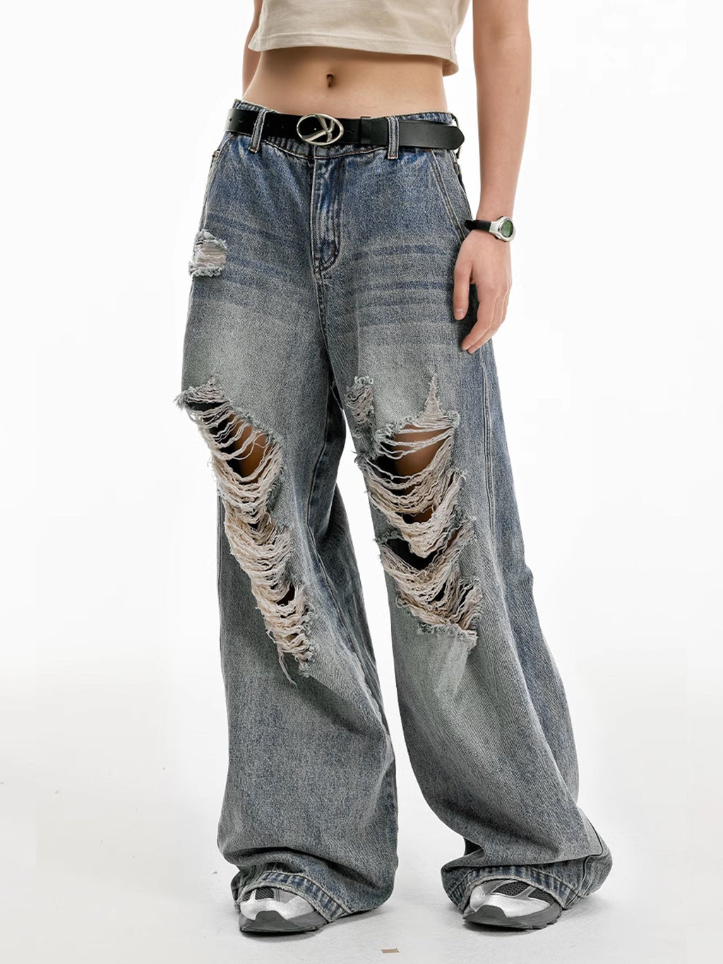 Fade Destroy Wide Denim Pants  OR0173