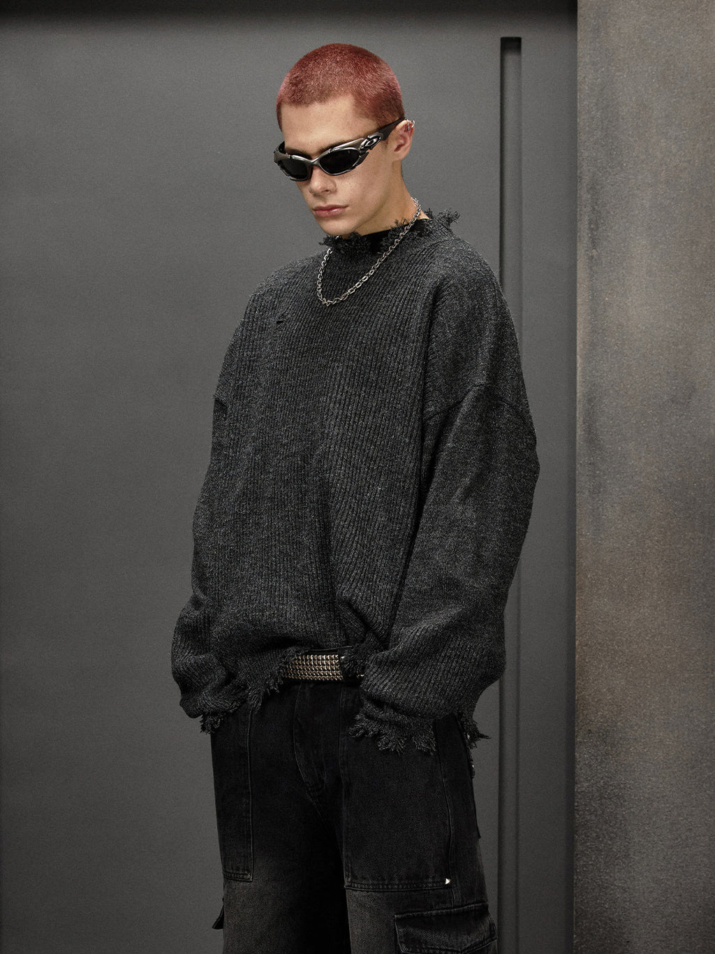 Leather Patch Damage Knit  OR0186