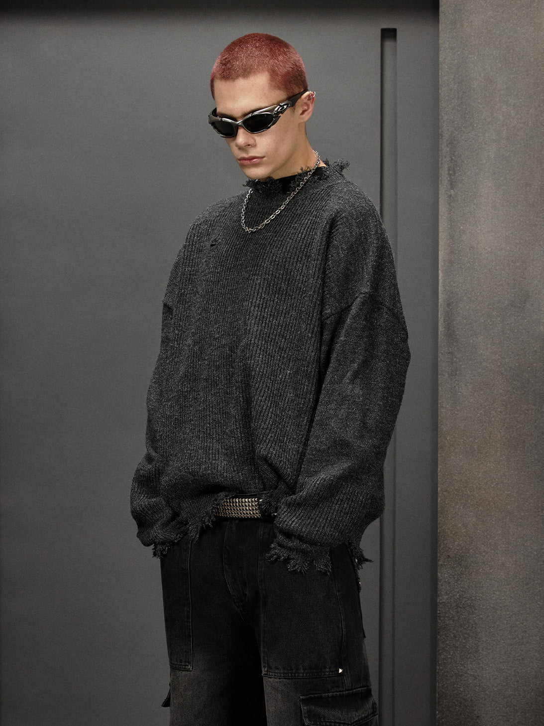 Leather Patch Damage Knit  OR0186