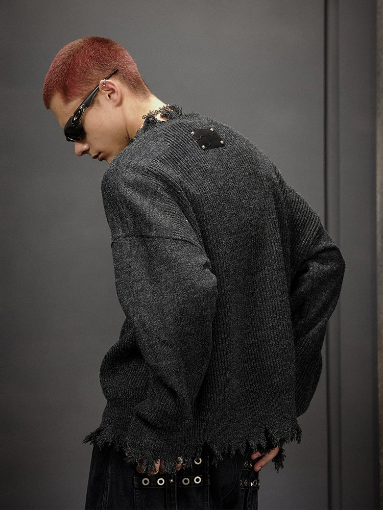 Leather Patch Damage Knit  OR0186