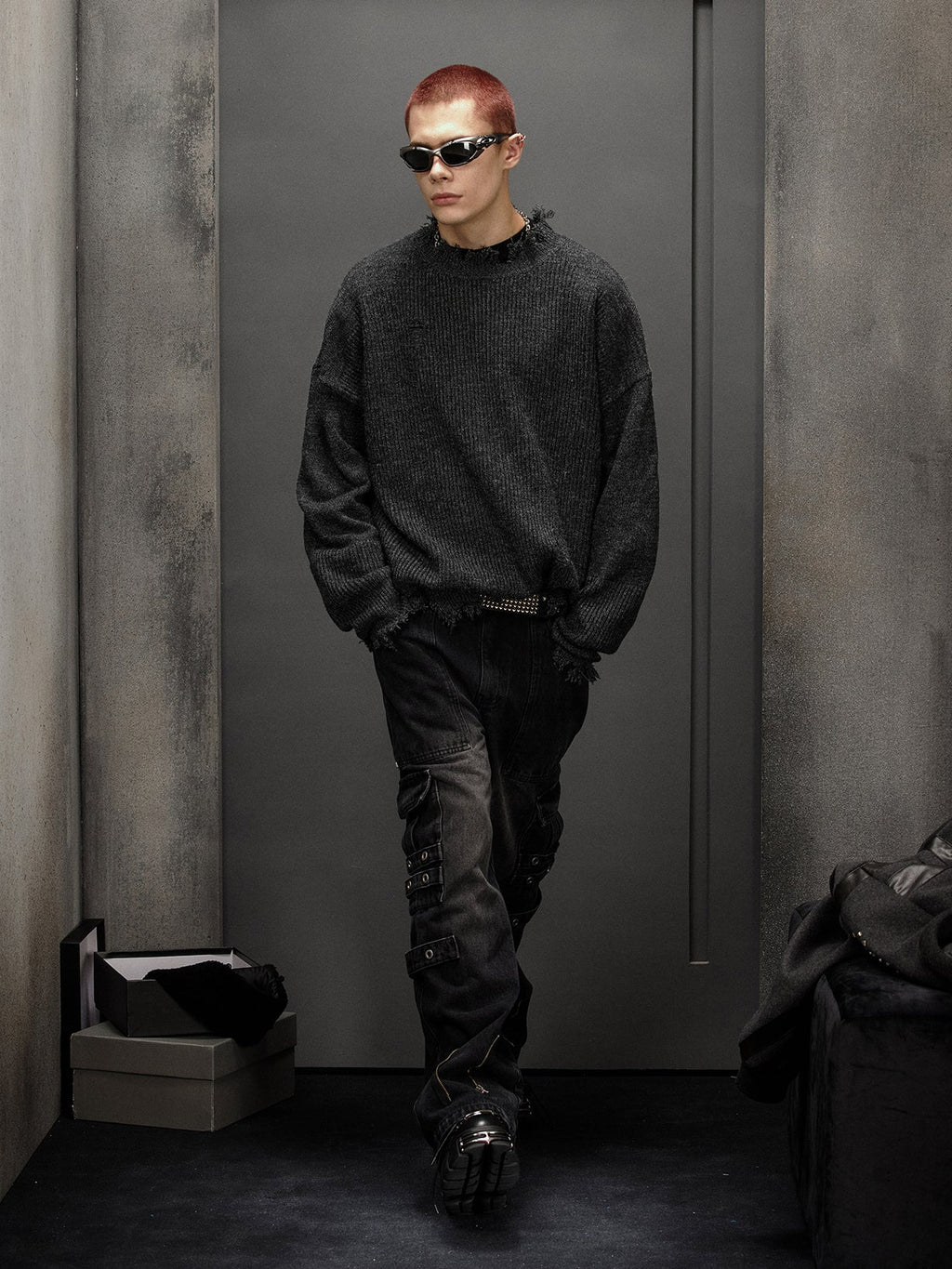 Leather Patch Damage Knit  OR0186