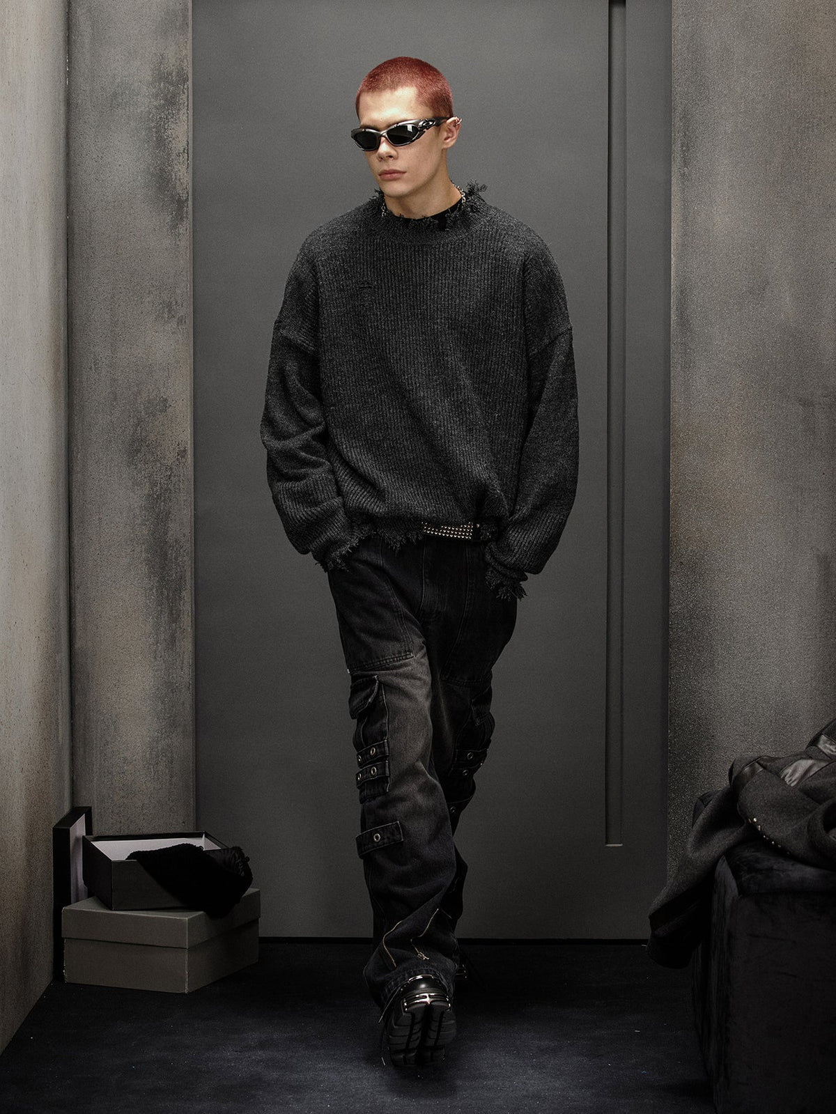 Leather Patch Damage Knit  OR0186