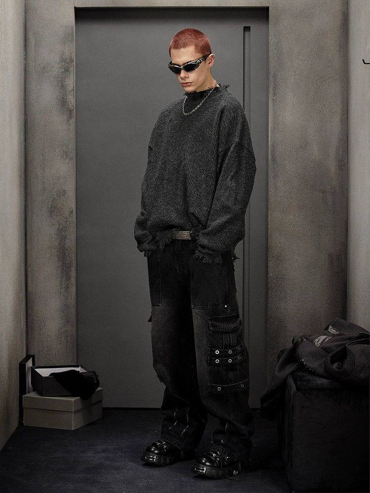 Leather Patch Damage Knit  OR0186