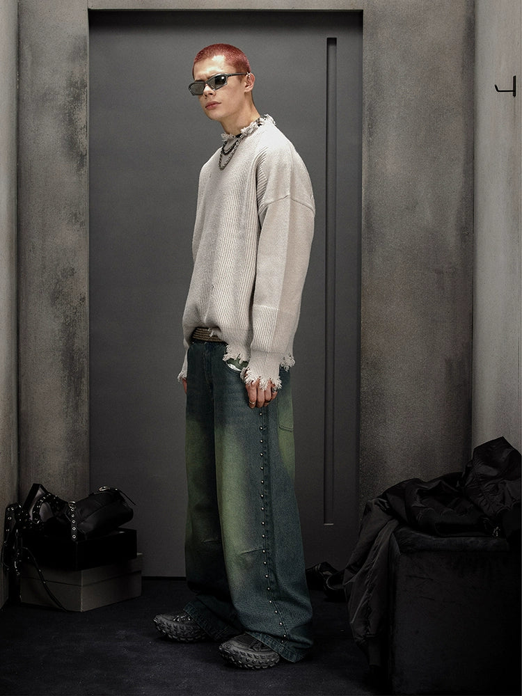 Leather Patch Damage Knit  OR0186