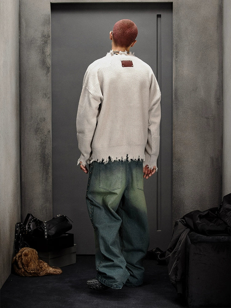 Leather Patch Damage Knit  OR0186