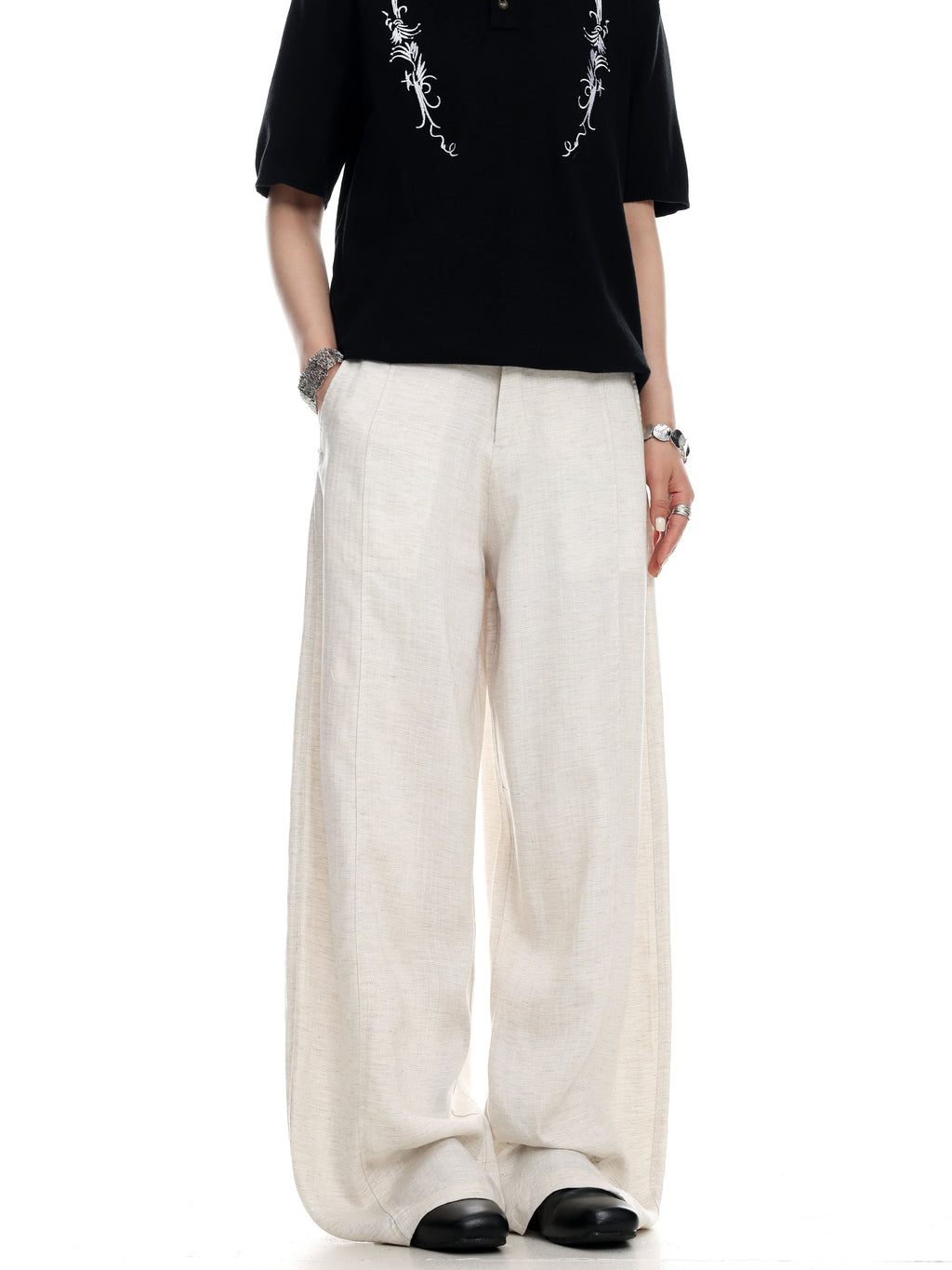 Linen-Look Wide-Leg Trousers  OR0192