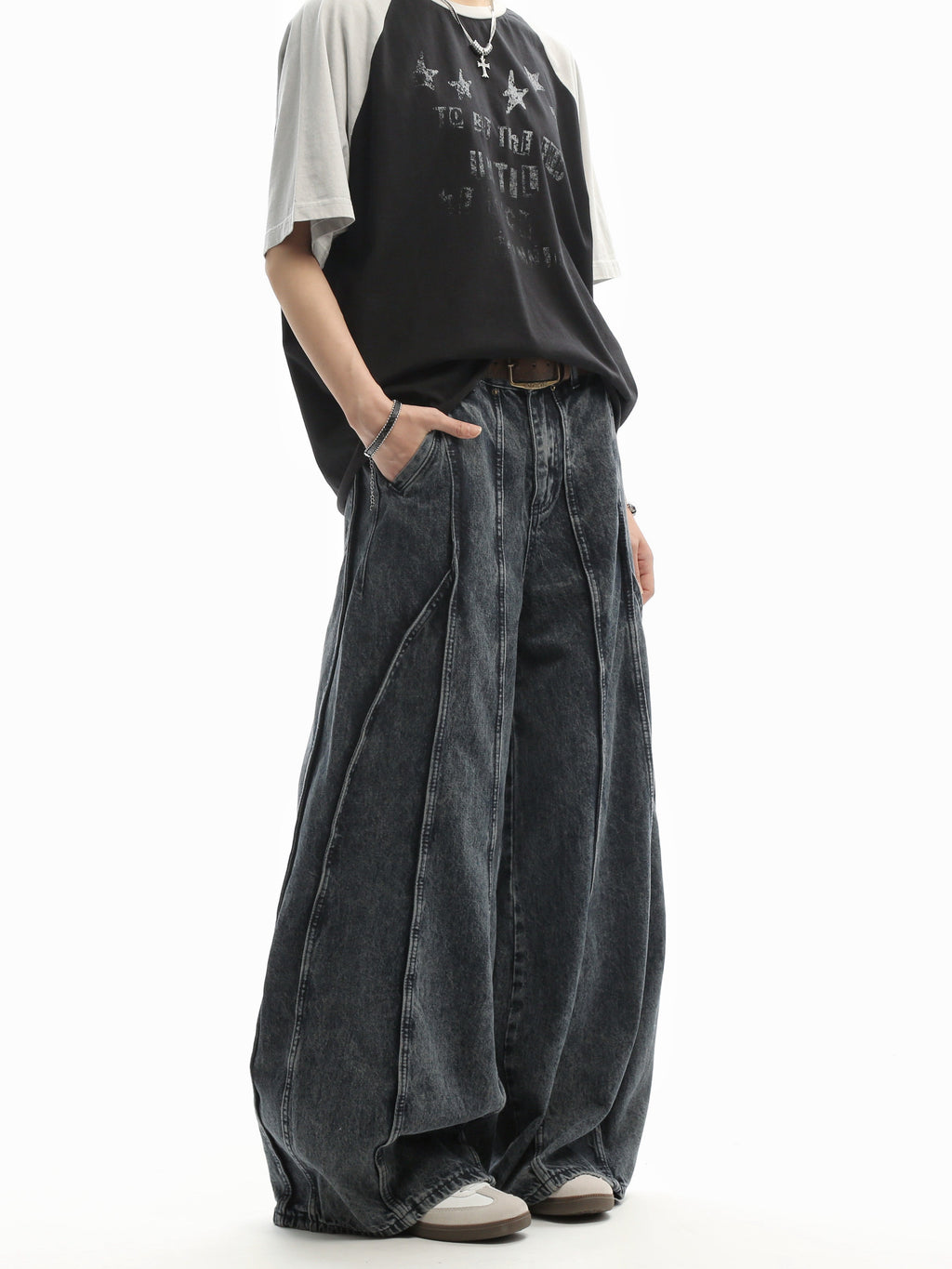 Patchwork Curved-Leg Jeans  OR0201