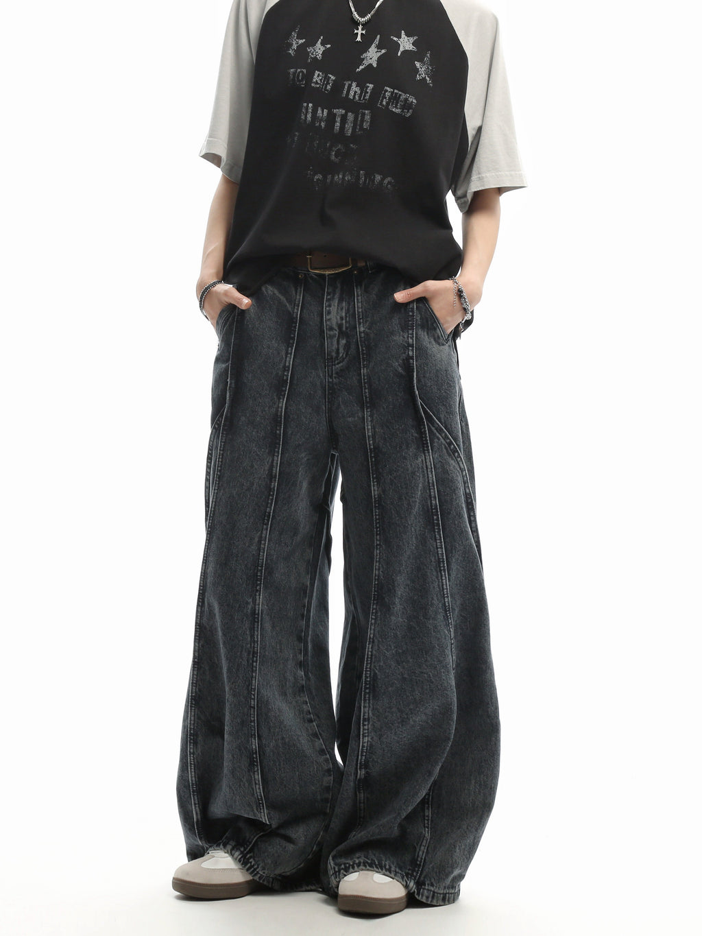 Patchwork Curved-Leg Jeans  OR0201