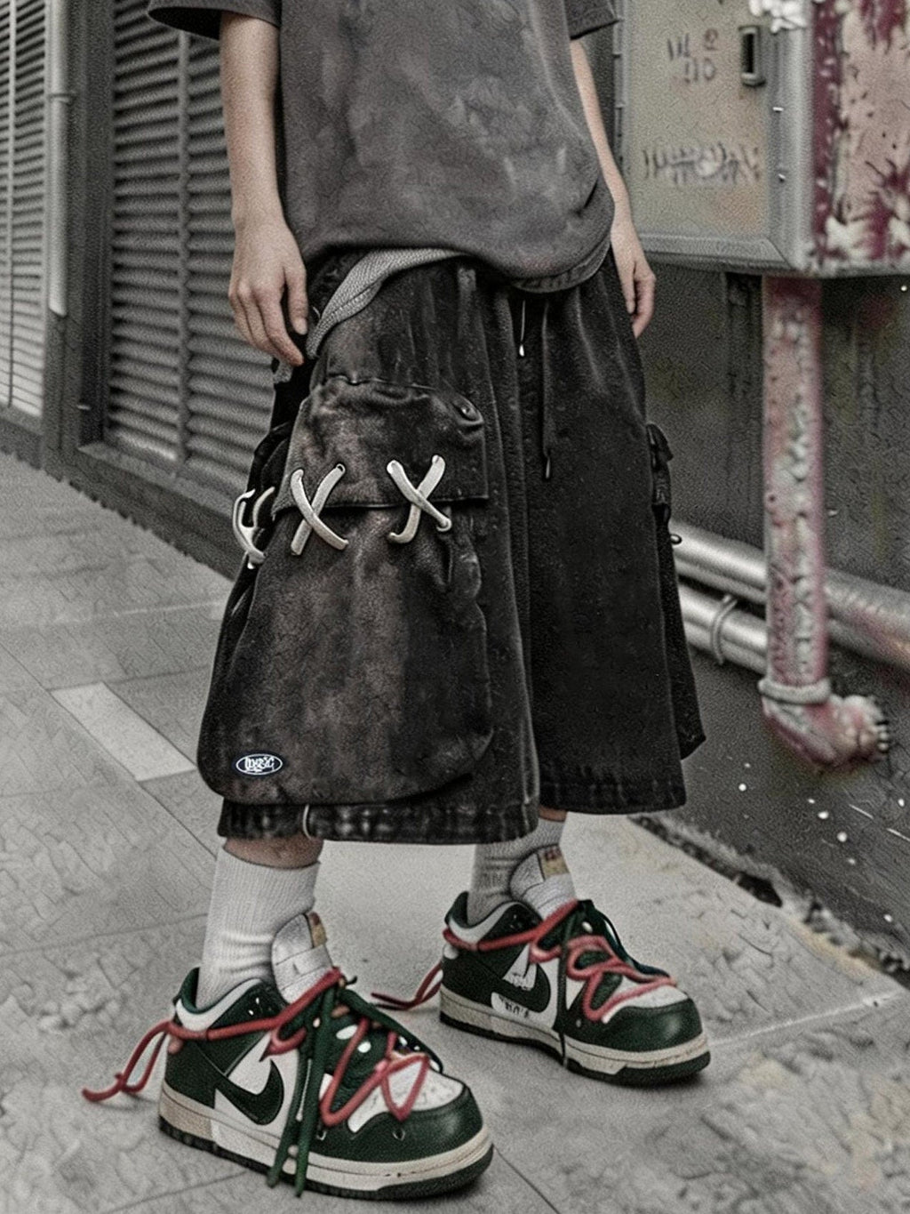 Vintage Wide-Leg Cargo Denim Shorts  OR0213