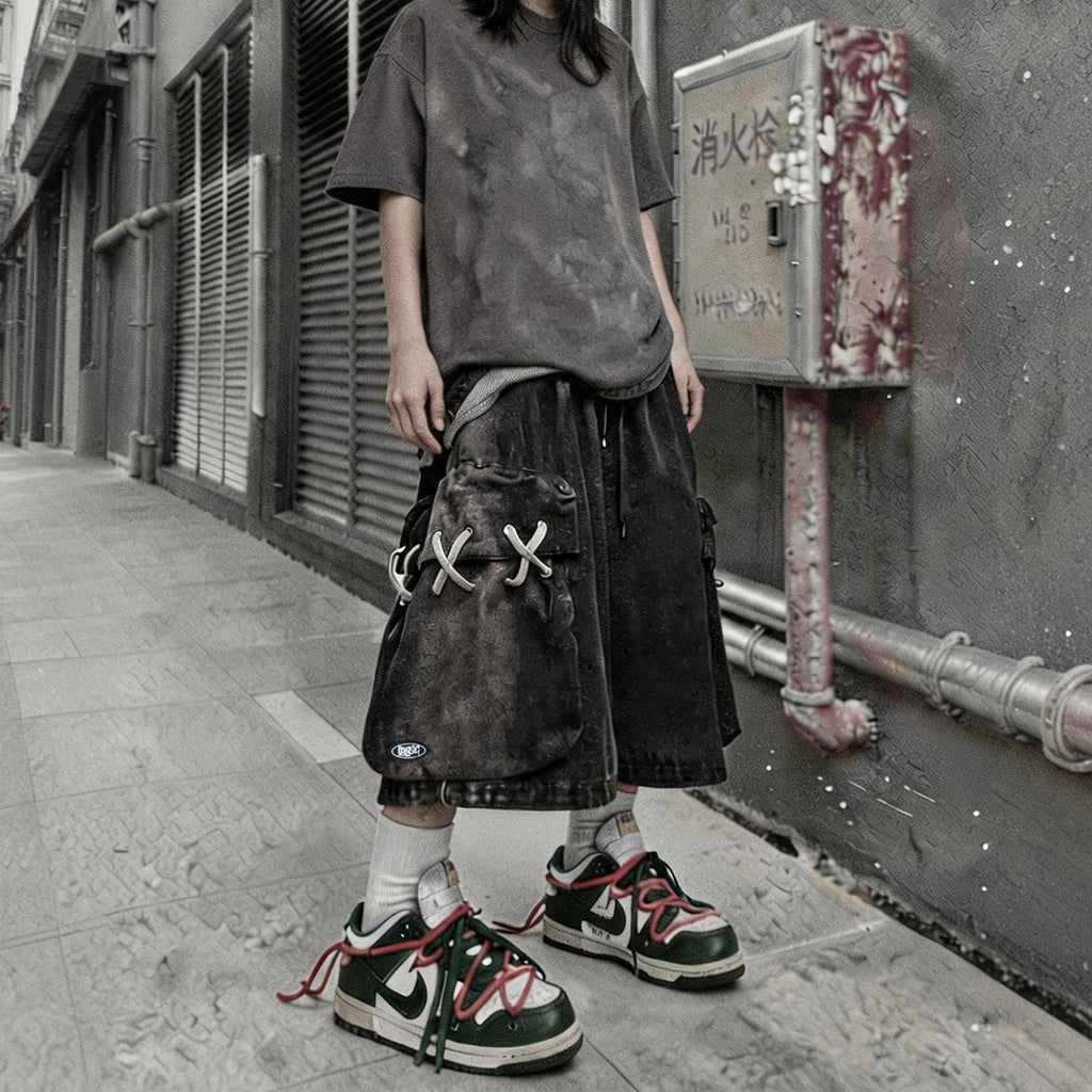 Vintage Wide-Leg Cargo Denim Shorts  OR0213