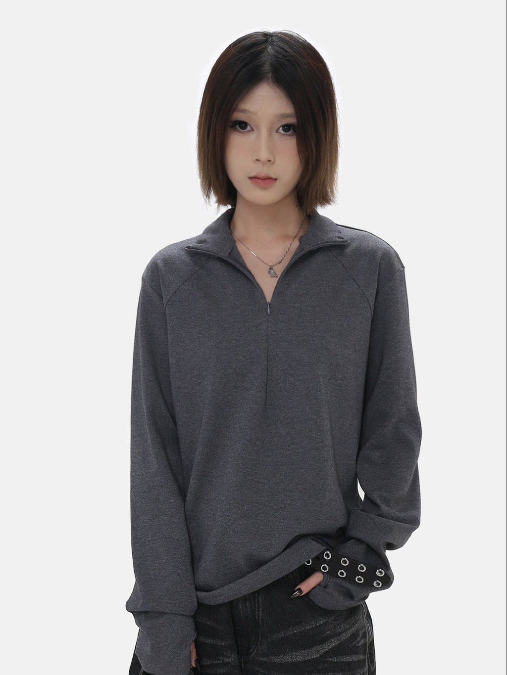 Stand Collar Zip Long Sleeve Tee  OR0225