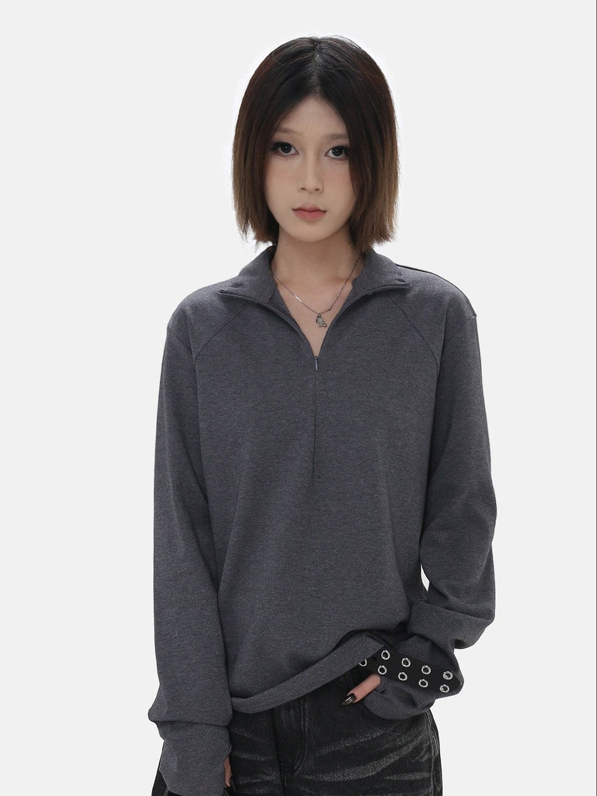 Stand Collar Zip Long Sleeve Tee  OR0225