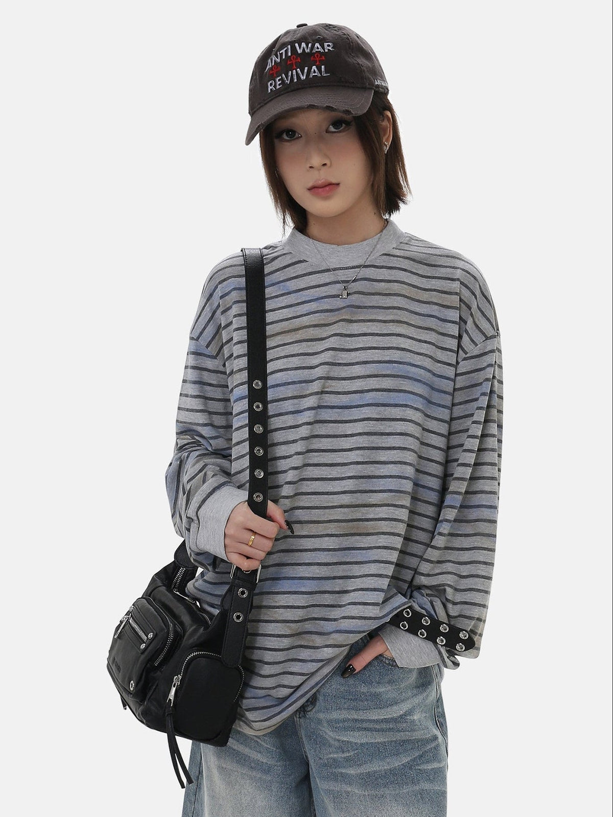 Vintage Distressed Striped Long Sleeve Tee  OR0226