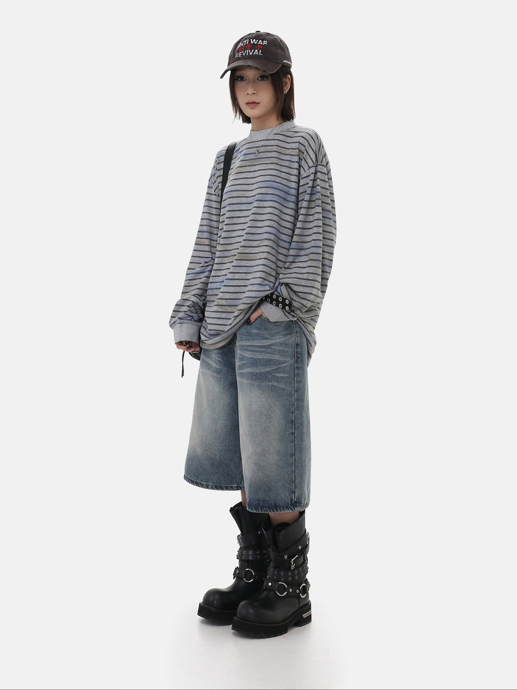Vintage Distressed Striped Long Sleeve Tee  OR0226