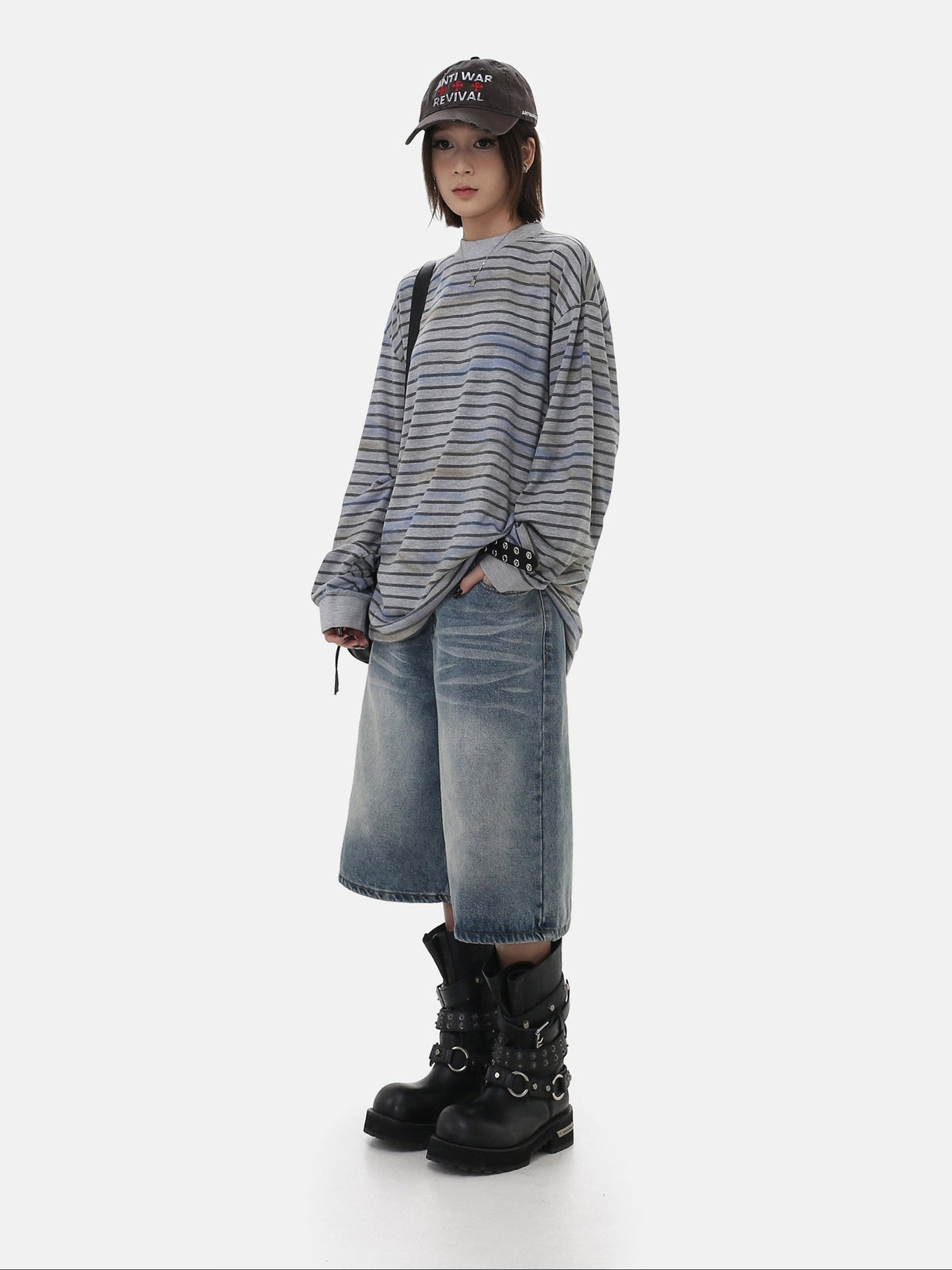 Vintage Distressed Striped Long Sleeve Tee  OR0226