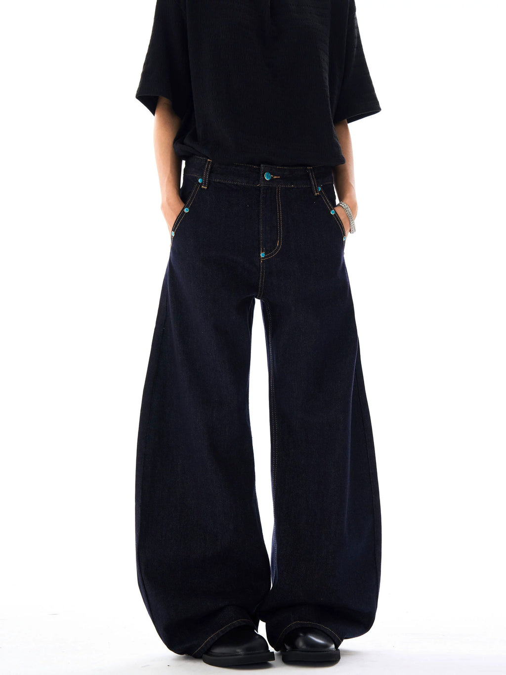 Color Stone Rivet Denim Pants  OR0240