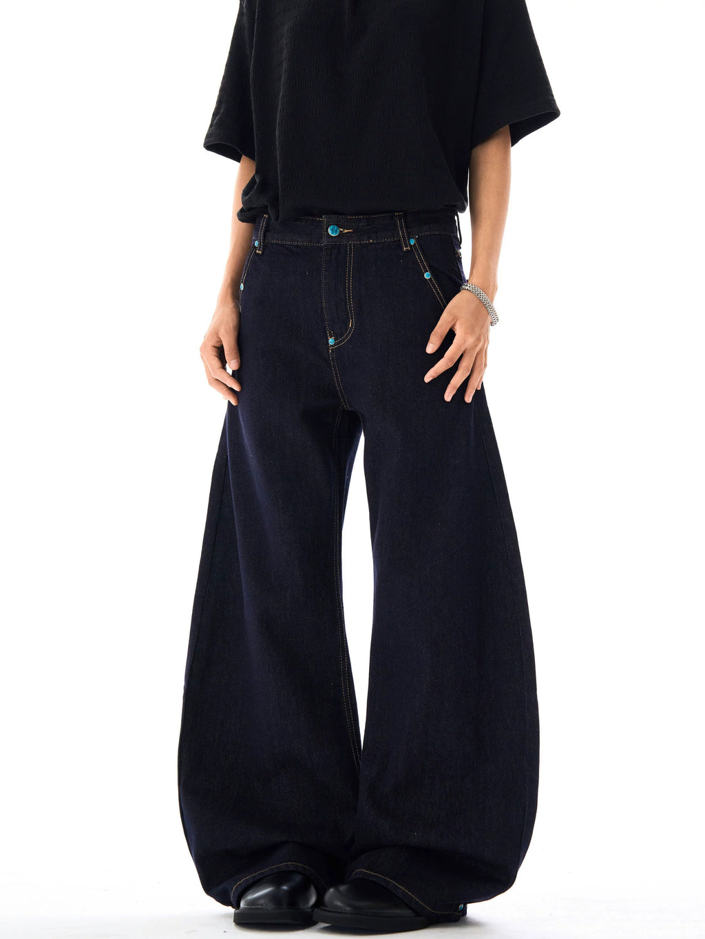 Color Stone Rivet Denim Pants  OR0240