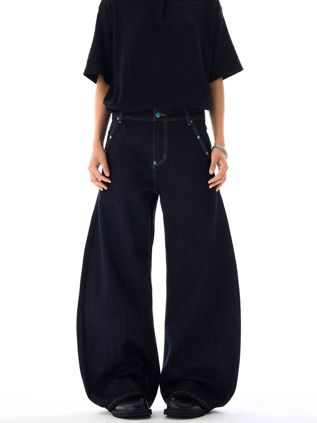 Color Stone Rivet Denim Pants  OR0240