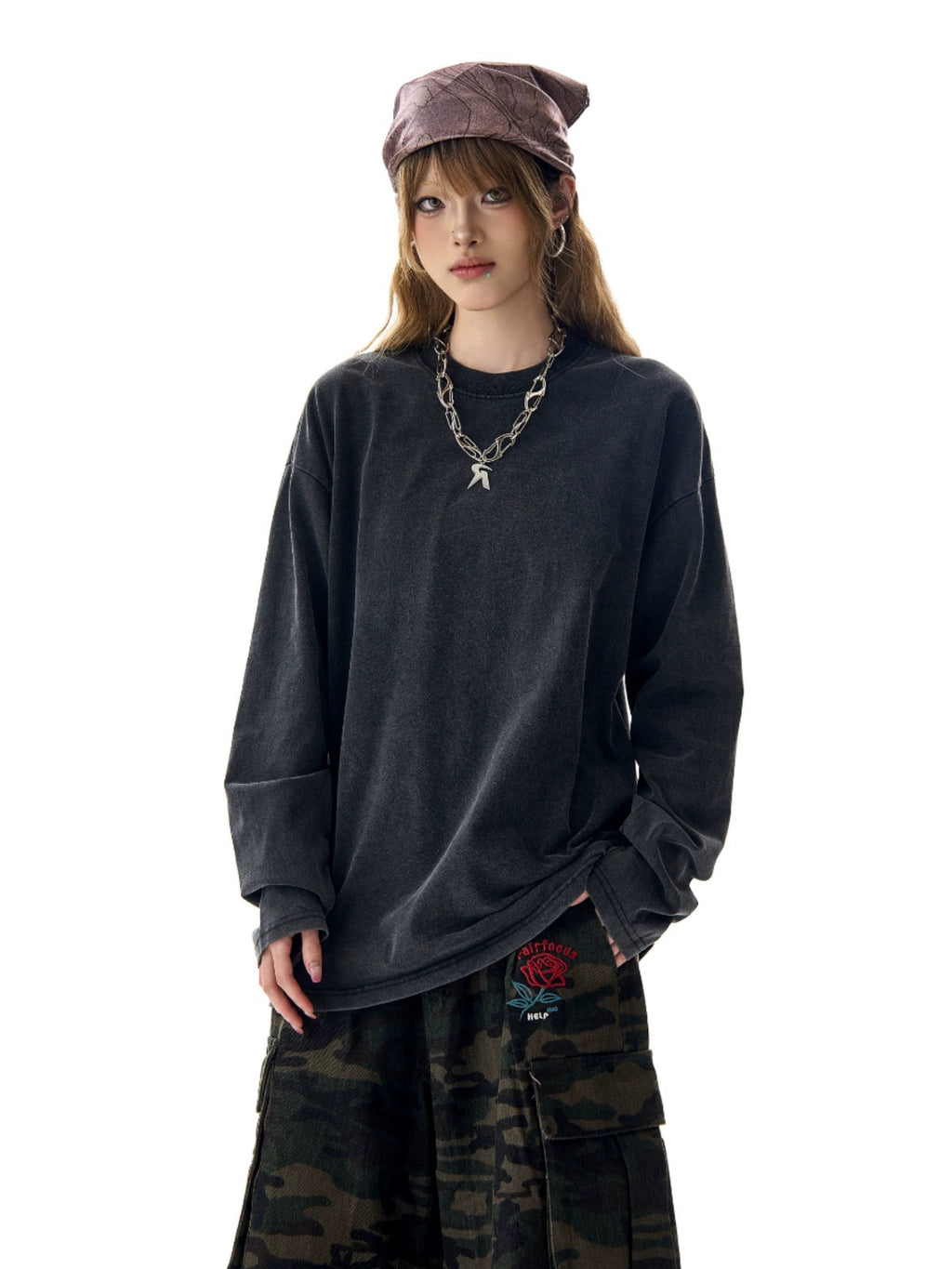Washed Old Long-sleeved T-shirt  OR0246