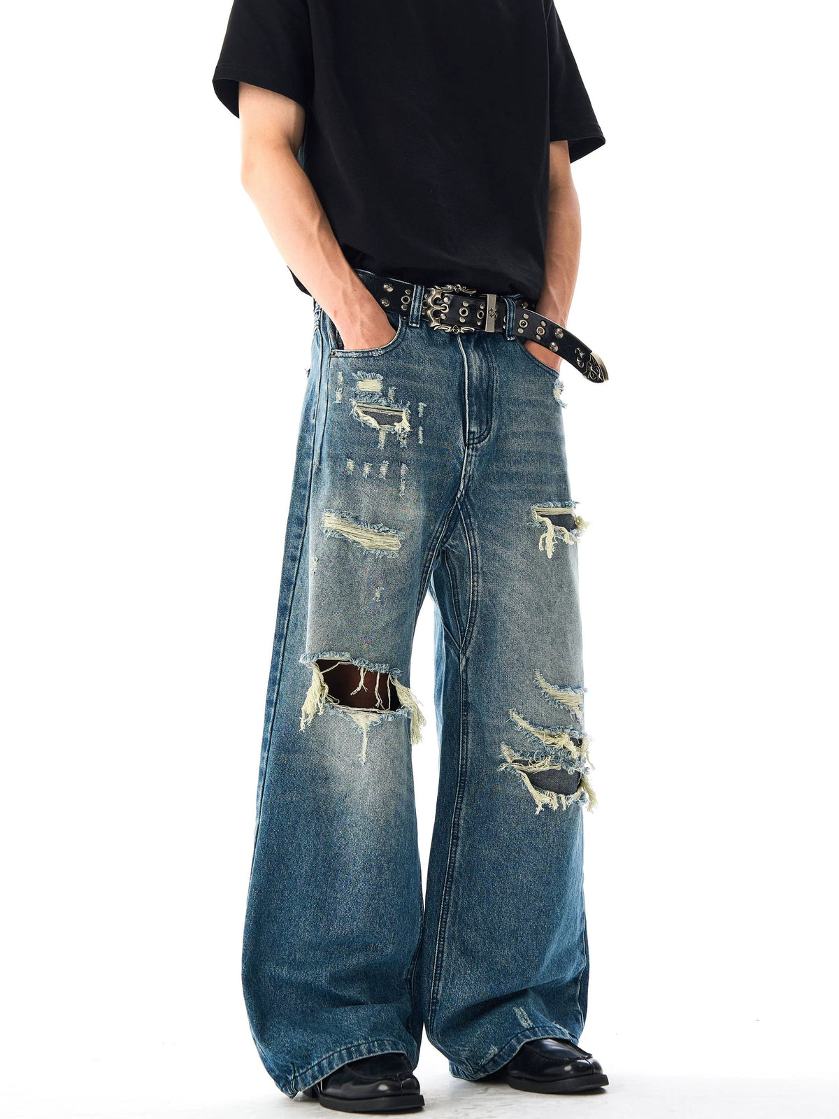 Retro Washed Distressed Ripped Jeans  OR0259