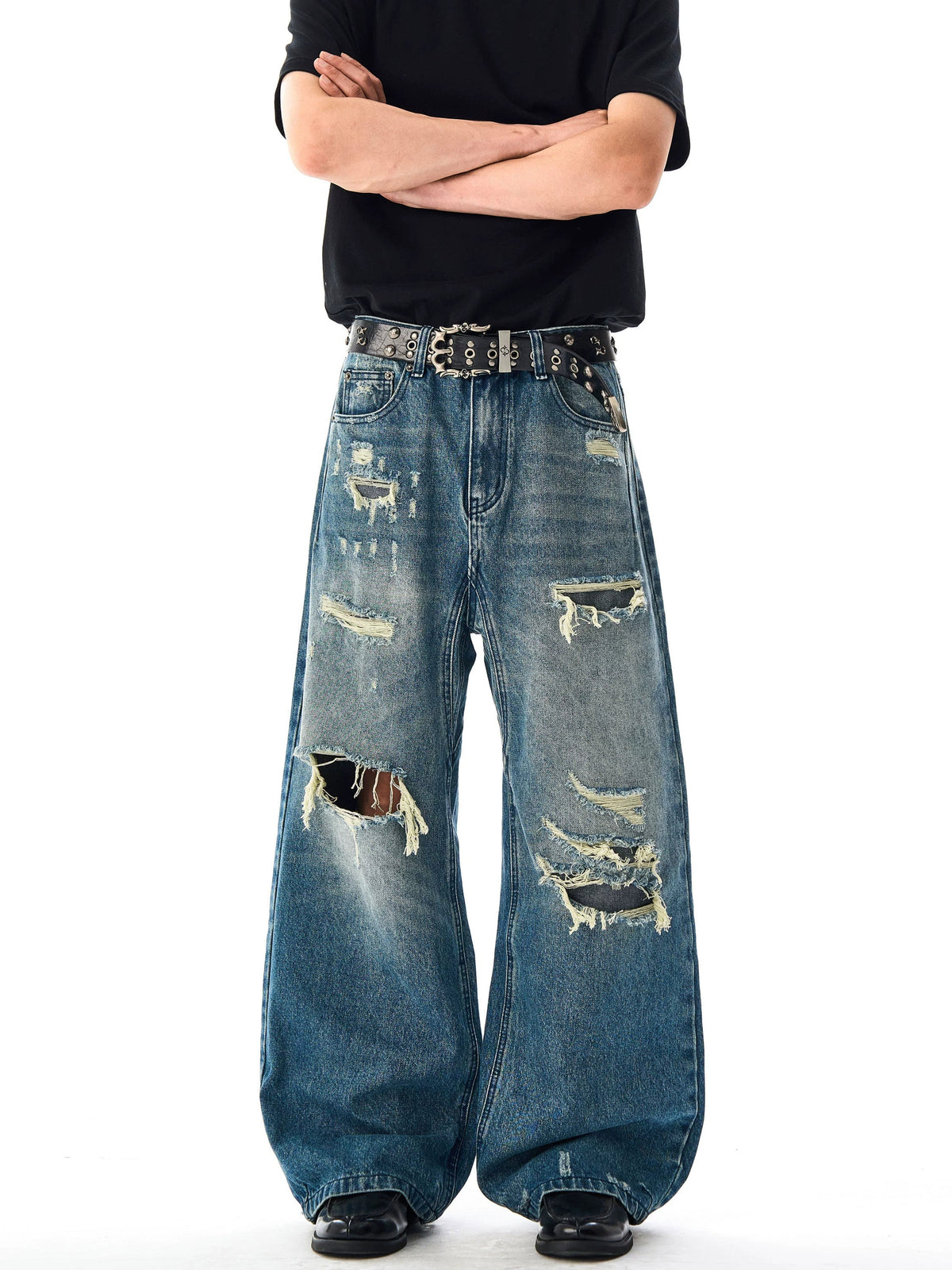 Retro Washed Distressed Ripped Jeans  OR0259